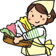 洗濯物を取り入れるお母さん