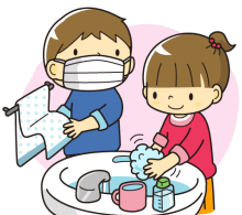 手を洗う男の子と女の子