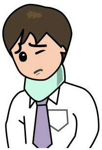 むち打ちで頚椎カラーを巻く男性