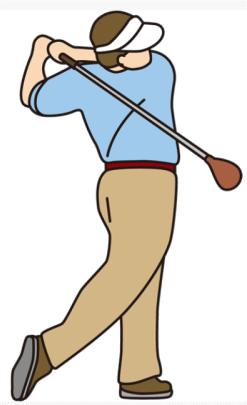 ゴルフのスウィングをする男性